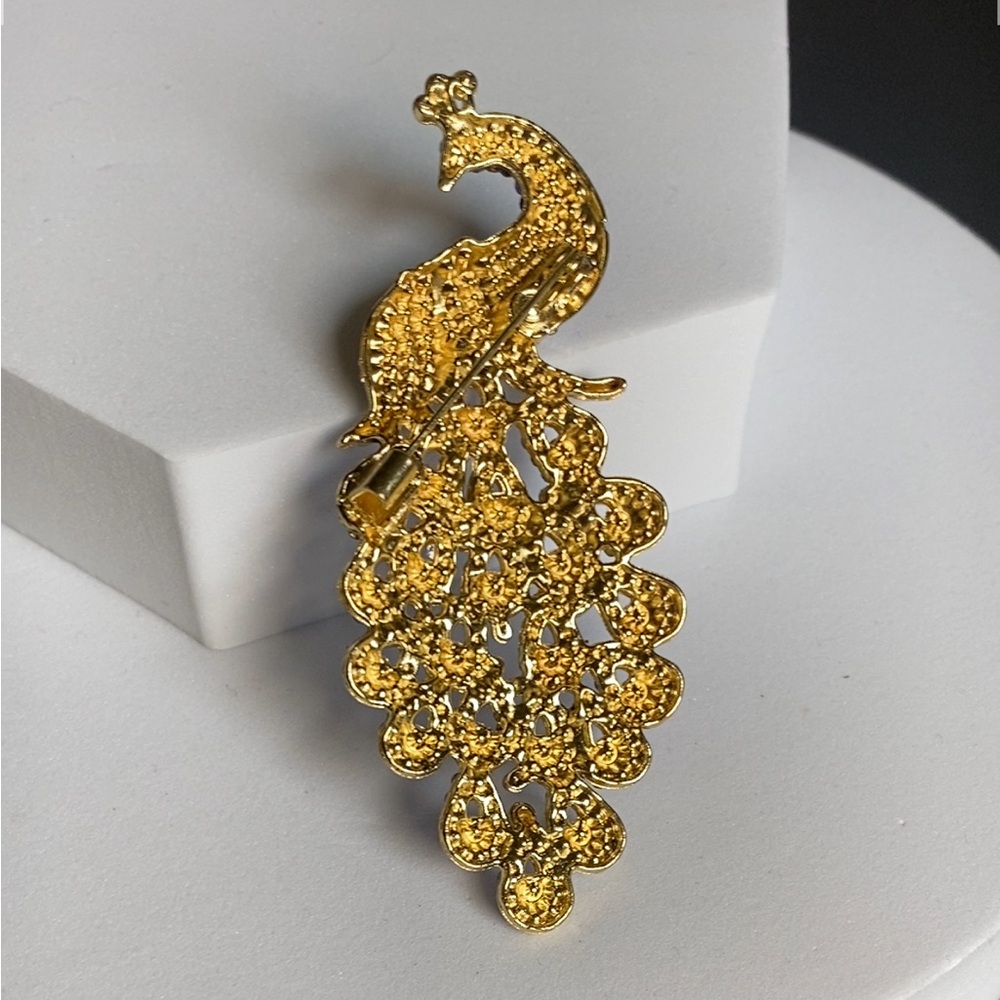 NEW Blue Peacock Brooch Pin birds costume jewelry gift - Picture 3 of 3